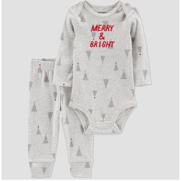 Carters Just One You Infant Baby Gray 2 Pc Merry And Bright Coordinated Set New! - Picture 2 of 15